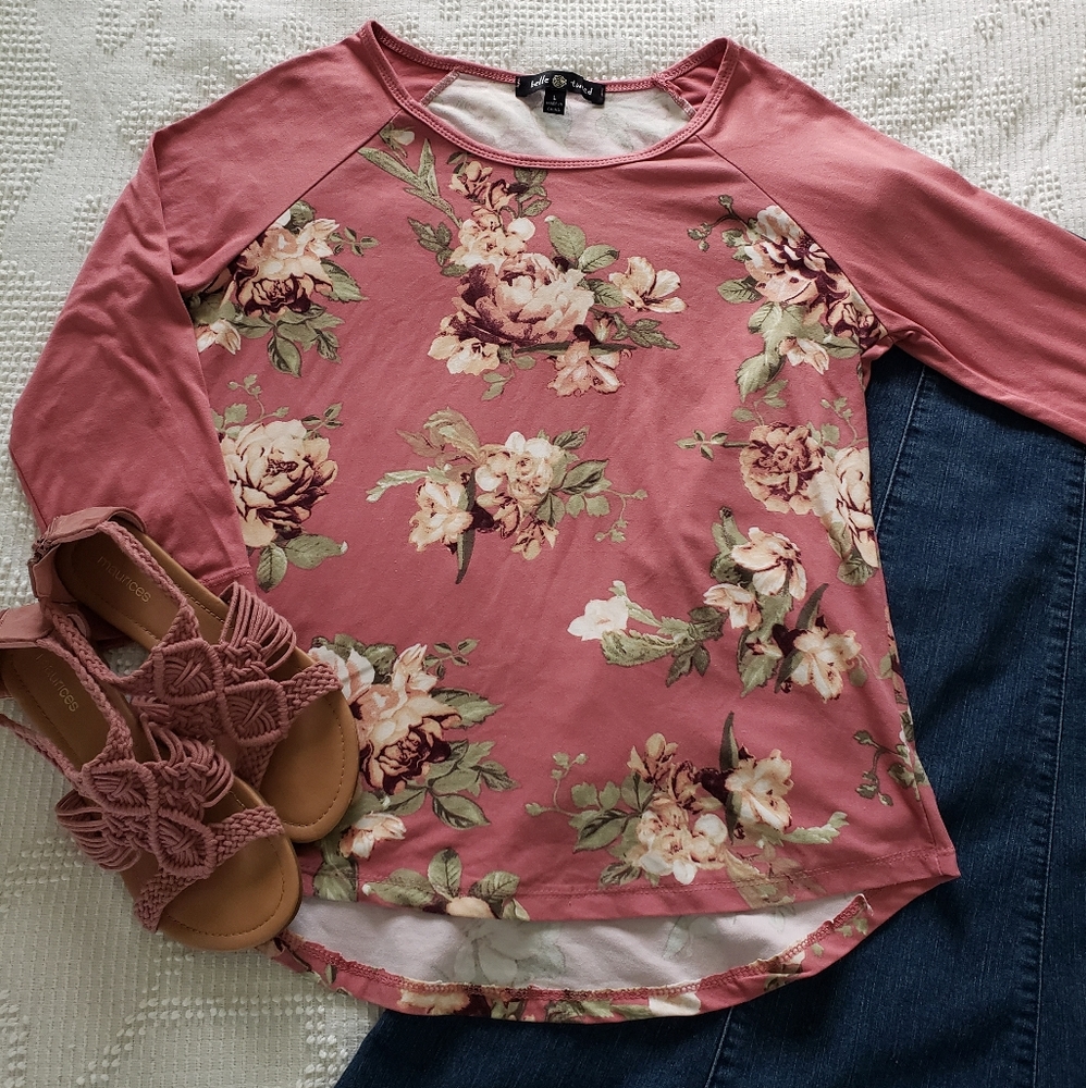 DONATING SOON Rose Mauve Floral Baseball Tee